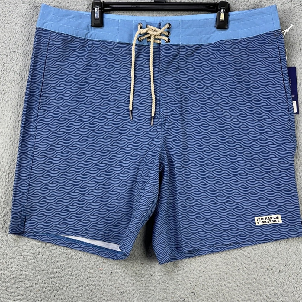Fair Harbor Mens The Nautilus Board Shorts 38 Blue Waves Drawstring Swimwear NEW